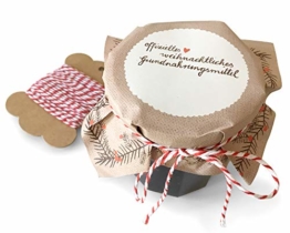 25 Marmeladendeckchen - offizielles weihnachtliches Grundnahrungsmittel - Gläserdeckchen beige für Marmelade, Marmeladengläser & Einmachgläser, Recyclingpapier Abreißblock + 10 m Garn + Justiergummi - 1