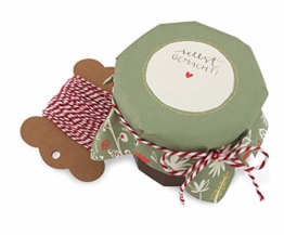 25 Marmeladendeckchen selbstgemacht, florale Gläserdeckchen Grün Creme Gelb Rot zum selbst beschriften für Eingemachtes & selbstgemachte Marmelade, Recyclingpapier Abreißblock, 10m Garn, Justiergummi - 1