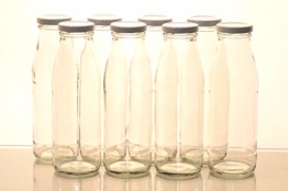 Flaschenbauer - 8 Milchflaschen 0,5 Liter mit Twist-Off-Schraubdeckeln in weiß - Weithalsflaschen mit 500 ml Volumen - geeignet als Milchflasche, Saftflasche und für Dressings oder Saucen - 1