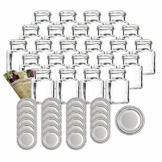 gouveo 24er Set Einmachgläser"Quadrat" 150 ml Drehverschluss Silber und 28-seitige Flaschendiscount-Rezeptbroschüre, Vorratsgläser, Marmeladengläser, Gewürzgläser, Einweckgläser - 1