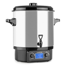 Klarstein Biggie Digital - Einkochvollautomat, Einkochtopf, elektrisch, 27 Liter, 2000 Watt, Timer, Abschaltautomatik, Display mit Zeit- und Temperatur-Anzeige, Ablaufhahn, Edelstahl, silber - 1