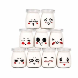 Langlee 9er Set Joghurtgläser mit lustigem Emoticon-Dekor und Deckel, Sahne-Dessertglas Puddingglas Gläser (Kapazität 100 ml) - 1
