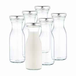 MamboCat 6er Set Milchflaschen 250 ml + Twist-Off Deckel TO53 Silber I Karaffe I Deko-Vase I Vorratsglas klein I Trinkflaschen I Saftflasche I Aufbewahrungsgläser - 1