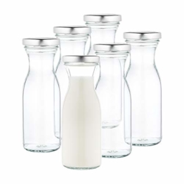 MamboCat 6er Set Milchflaschen 250 ml + Twist-Off Deckel TO53 Silber I Karaffe I Deko-Vase I Vorratsglas klein I Trinkflaschen I Saftflasche I Aufbewahrungsgläser - 1