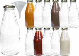 mikken 12 x Glasflasche 500 ml, Flasche mit Schraubverschluss Gold inkl. Trichter - 1