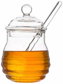 Mkouo Glas honigtopf mit Honigbehälter Honig Löffel Zum Servieren von Honig und Sirup, 9 Ounces (265ml) - 1