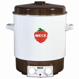 WECK Einkochautomat, Einweckautomat mit 2-fach Emaillierung zur hervorragenden Wärmeisolierung, Präzisionsthermostat, geschlossener Topfboden, Entsafter, Entsafterschaltung, zum Einkochen von Obst und Gemüse, Einkochvollautomat, Überhitzungsschutz, ca. 2000 Watt, Ø 36 cm,  29 Liter Fassungsvermögen, Zeitschaltuhr, Einlegerost, für ca. 14 Gläser, - 1