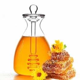 Honigtopf aus Glas,Handgemachte Honigglas Vorratsglas mit Schöpflöffel Glas Honig Topf,Honigbienentopf mit Deckel Fester Rührstab kreatives Honigspender Glasbehälter,Zur Aufbewahrung Bienensirup - 1