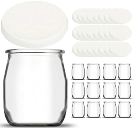 SPECIAL-DAY 12 Glasjoghurts mit 12 Deckeln +12 frei luftdicht BPA frei - Baby Joghurtglass - für Joghurtbereiter - Thermomix, SEB, Cookéo Multicooker -143 ML (Joghurtglas mit weißem 24 Clipser) - 1