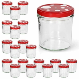 Sturzgläser 20er Set 350 ml to 82 Fliegenpilz Deckel rot weiß gepunktet Marmeladenglas Einmachglas Einweckglas - 1