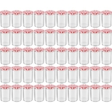 WELLGRO® Einmachgläser mit Schraubdeckel - 435 ml, 8,5 x 12 cm (ØxH), Glas/Metall, rot karierte Deckel To 82, Gläser Made in Germany, verschiedene Mengen wählbar, Stückzahl:50 Stück - 1
