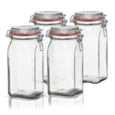 BigDean 4er Set Vorratsgläser 1,5L - Einmachgläser mit Deckel & Bügelverschluss - Made in Germany - Drahtbügelgläser zum luftdichten Aufbewahren, Einlegen & Einkochen - Glas, eckig - 1
