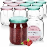 com-four® 12x Einmachgläser mit Schraub-Deckel Made with love in grün und rosa - TO Ø 82 mm - empfohlene Füllmenge ca. 490 ml - bis Glasrand: ca. 540 ml - 1
