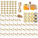 Dhnvcud 36 Stück Sechseckige Honiggläser Mini Marmeladenglas mit Deckel, Honiggläser 45ml Mini Gläser Honig mit Deckel, Holzlöffel, Aufkleber, Bee Anhänger, Kraftpapier Etiketten, Jute - 1