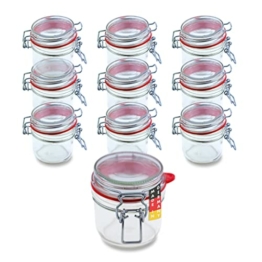 Flaschenbauer - 10-teiliges Set Drahtbügel-Vorratsgläser 255ml, geeignet als Einmach- und Fermentierglas, zur Aufbewahrung, zum Befüllen, leere Gläser mit Drahtbügel - Made in Germany - 1