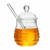 GuDoQi Glas Honigtopf mit Honigbehälter und Honig Löffel, Honiggläser Zum Servieren von Honig und Sirup, 9 Ounces (250ml) - 1