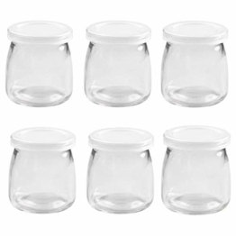JZK Set 6 Stück 200 ml Pudding-/Joghurt-Töpfe mit Deckel, kleine Gläser mit Deckel, kleine Glasflaschen mit Deckel. - 1