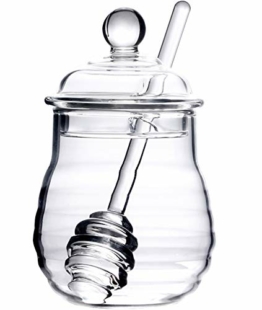 Lawei Honigglas mit Löffel und Deckel 300ml Glas Honigtopf Honigbehälter Honigglas Honigdose Honigspender mit Honig Löffel und Deckel - 1