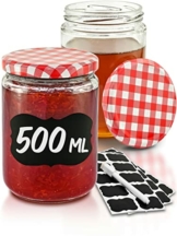 Praknu 12 Einmachgläser 500ml mit Schraubdeckel, Etiketten - Luftdichte Einkochgläser zum Konservieren - 1