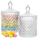 WSAMJIN 2 Stück Süßigkeiten Glas Dose Kristallglas, Bonbongeschirr mit Deckel, Dekorative Dome Shaped Aufbewahrungsgläser mit Deckel Snacks Vorratsbehälter für Party Snacks - 1